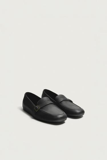 Zara LEATHER LOAFERS - Black