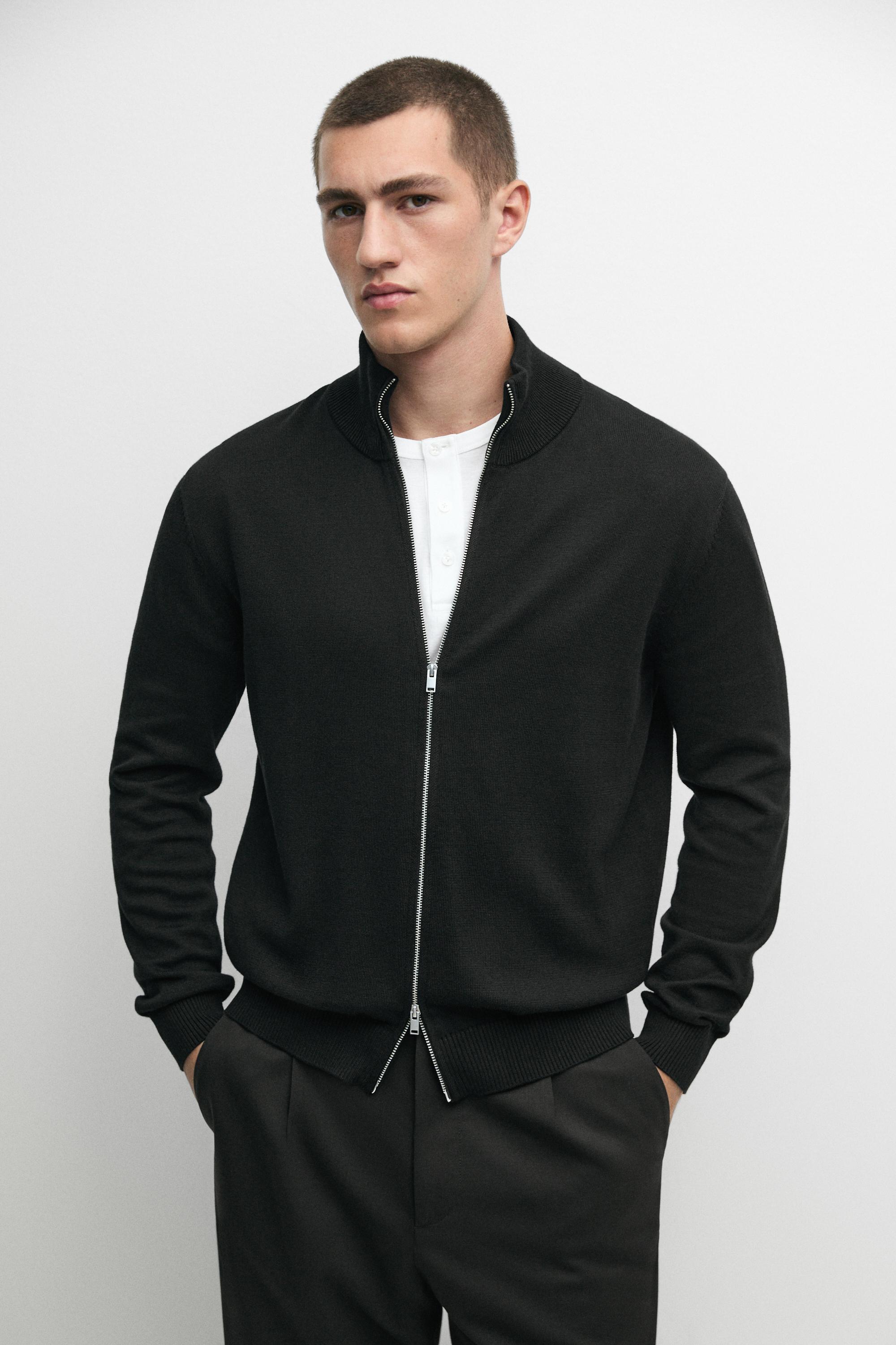 100% cotton knit cardigan — Black