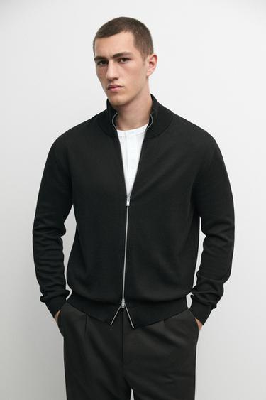 Cardigan en maille 100 % coton - Noir de Zara