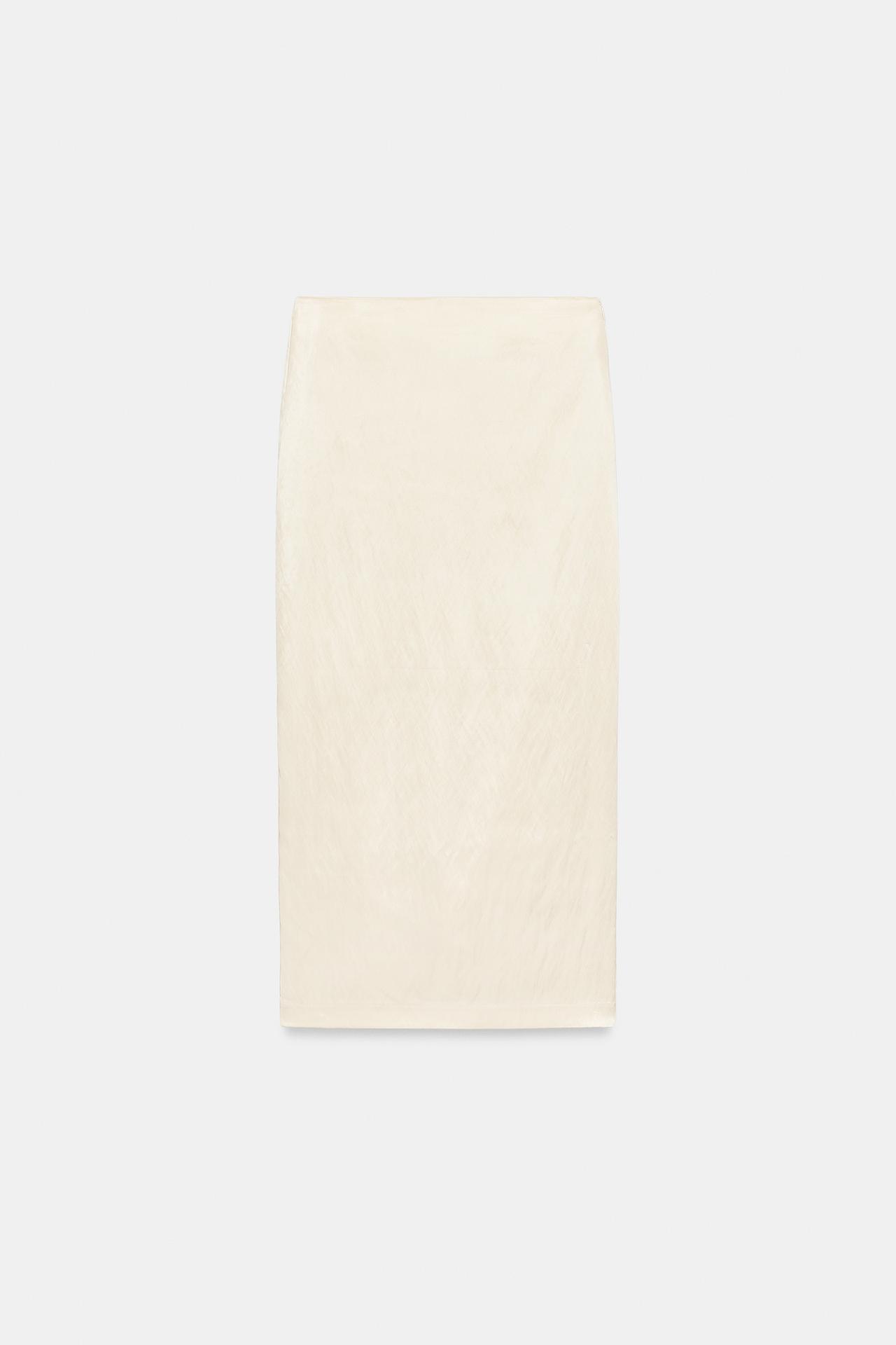 SATIN MIDI SKIRT — Beige
