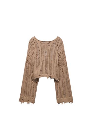 RIPPED KNIT CROPPED SWEATER