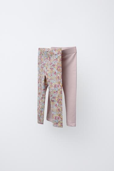 TWO-PACK OF PLAIN AND PRINTED LEGGINGS - Pink / Mauve by Zara