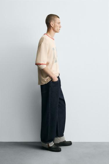 WASHED PRINT KNIT T-SHIRT - Dark beige by Zara - Image 3