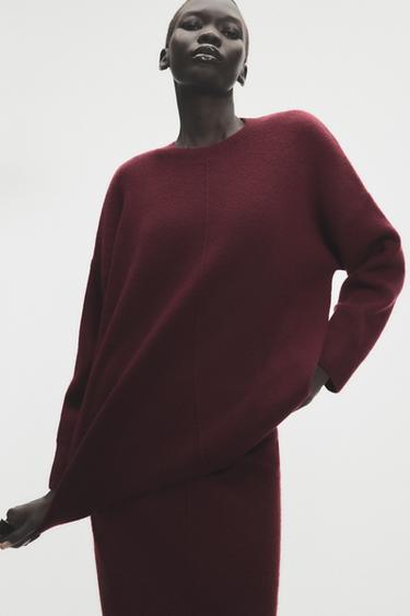 PLAIN KNIT SKIRT - Burgundy by Zara