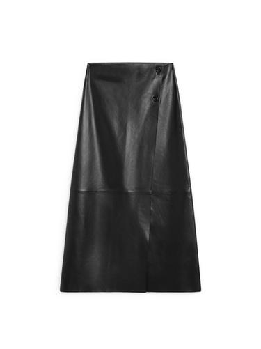 Zara Nappa leather midi skirt with seams - Black