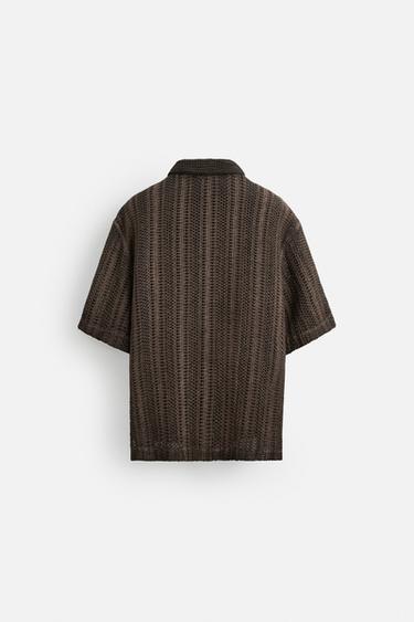 OPEN KNIT POLO SHIRT - Brown by Zara - Image 8