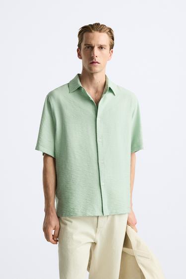 TEXTURED VISCOSE BLEND SHIRT - Sea green by Zara - Image 0