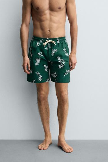 LONG LEAF PRINT SWIMMING TRUNKS - Green by Zara - Image 1
