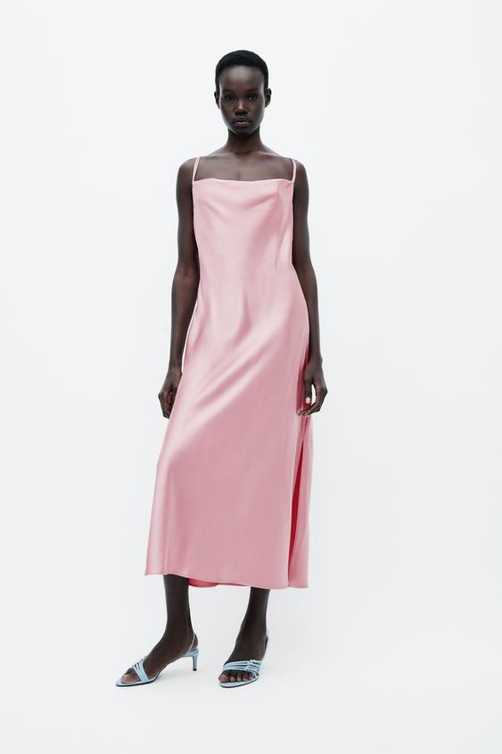 SATIN SLIP DRESS - Pink