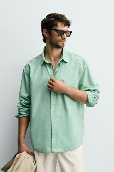 CAMISA LAVADA REGULAR FIT - verde lavado de Zara