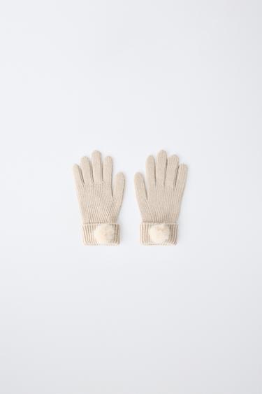 POM-POM KNIT GLOVES — Sand 1