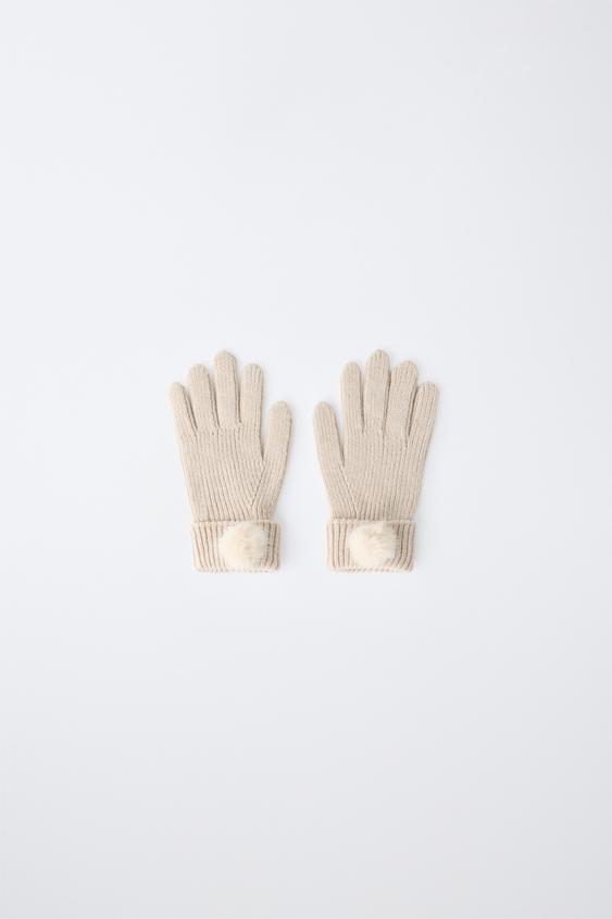 POMPOM KNIT GLOVES - Sand by Zara - Image 0