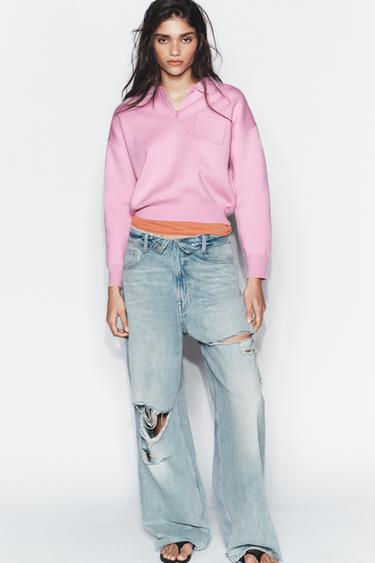 KNIT POLO SHIRT WITH POCKET - Pastel pink by Zara