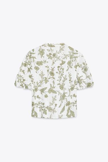 TOP IMPRIMÉ BRODERIES AJOURÉES - écru/vert kaki de Zara - Image 5