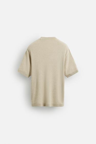 T-SHIRT EN MAILLE JACQUARD - Beige clair de Zara - Image 8