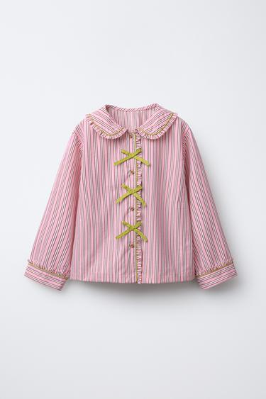 6-14 YEARS/STRIPED SHIRT AND TROUSER PYJAMAS WITH BOWS - Pink by Zara - Image 1