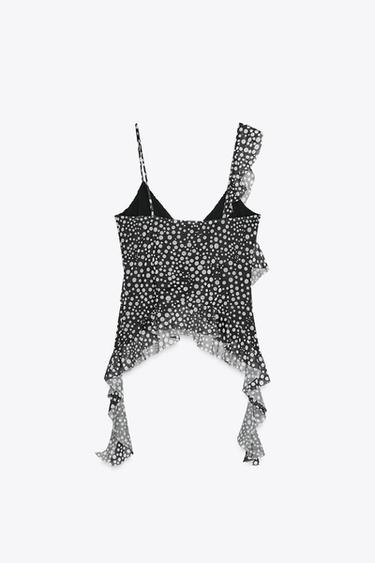 TOP TUL ESTAMPADO VOLANTES - Negro / Blanco de Zara