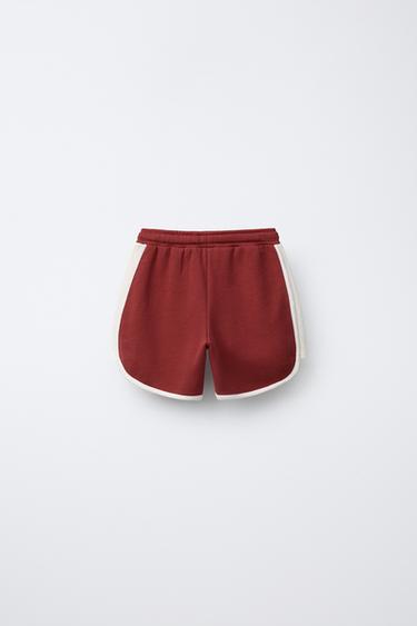 EMBROIDERED PLUSH BERMUDA SHORTS - Burgundy by Zara - Image 1