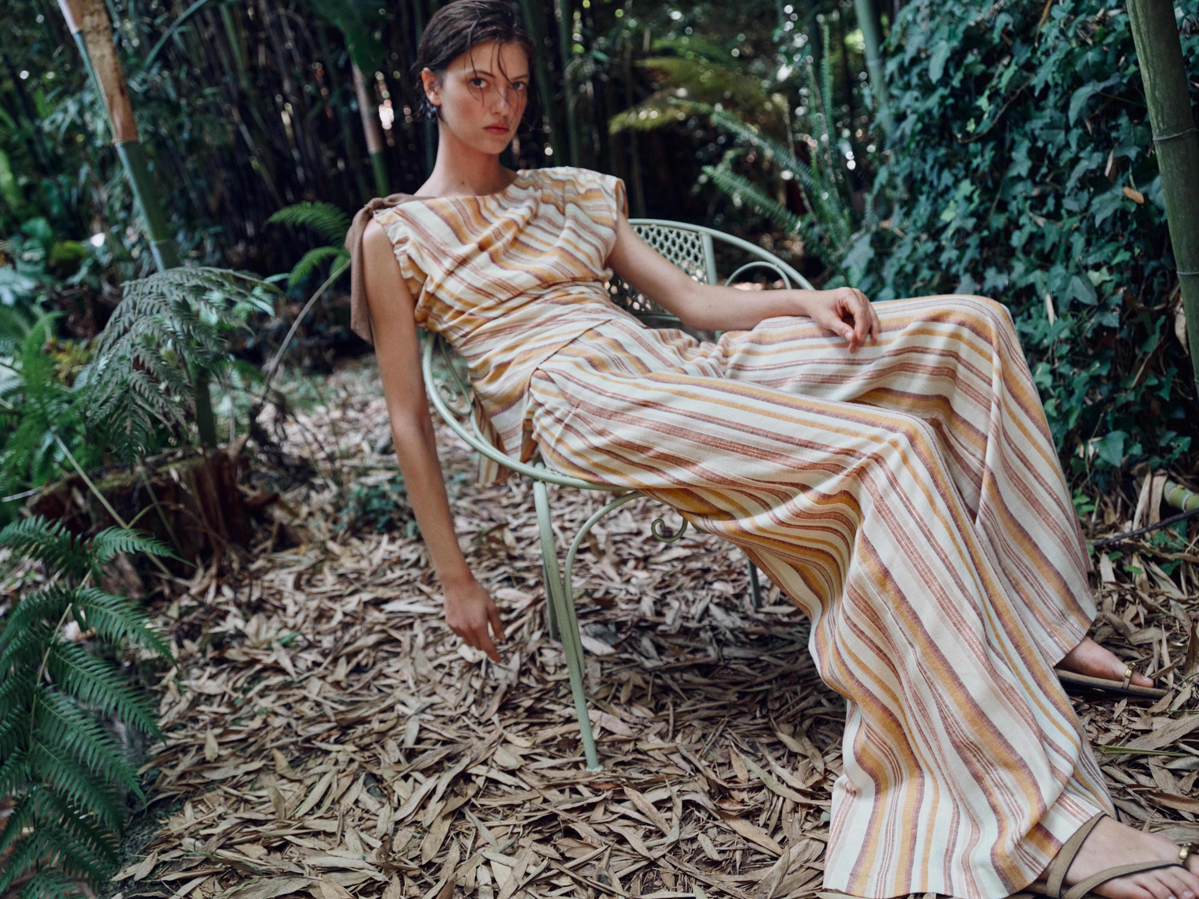 STRIPED LINEN WIDE LEG PANTS