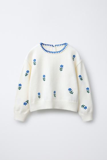 EMBROIDERED FLORAL KNIT SWEATER - Ecru by Zara