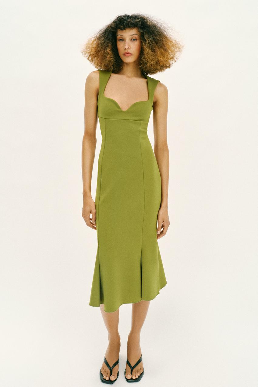 SWEETHEART NECKLINE DRESS - Green | ZARA United States SWEETHEART NECKLINE DRESS - Green | ZARA United States