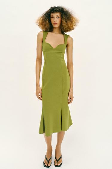 Zara SWEETHEART NECKLINE DRESS - Green