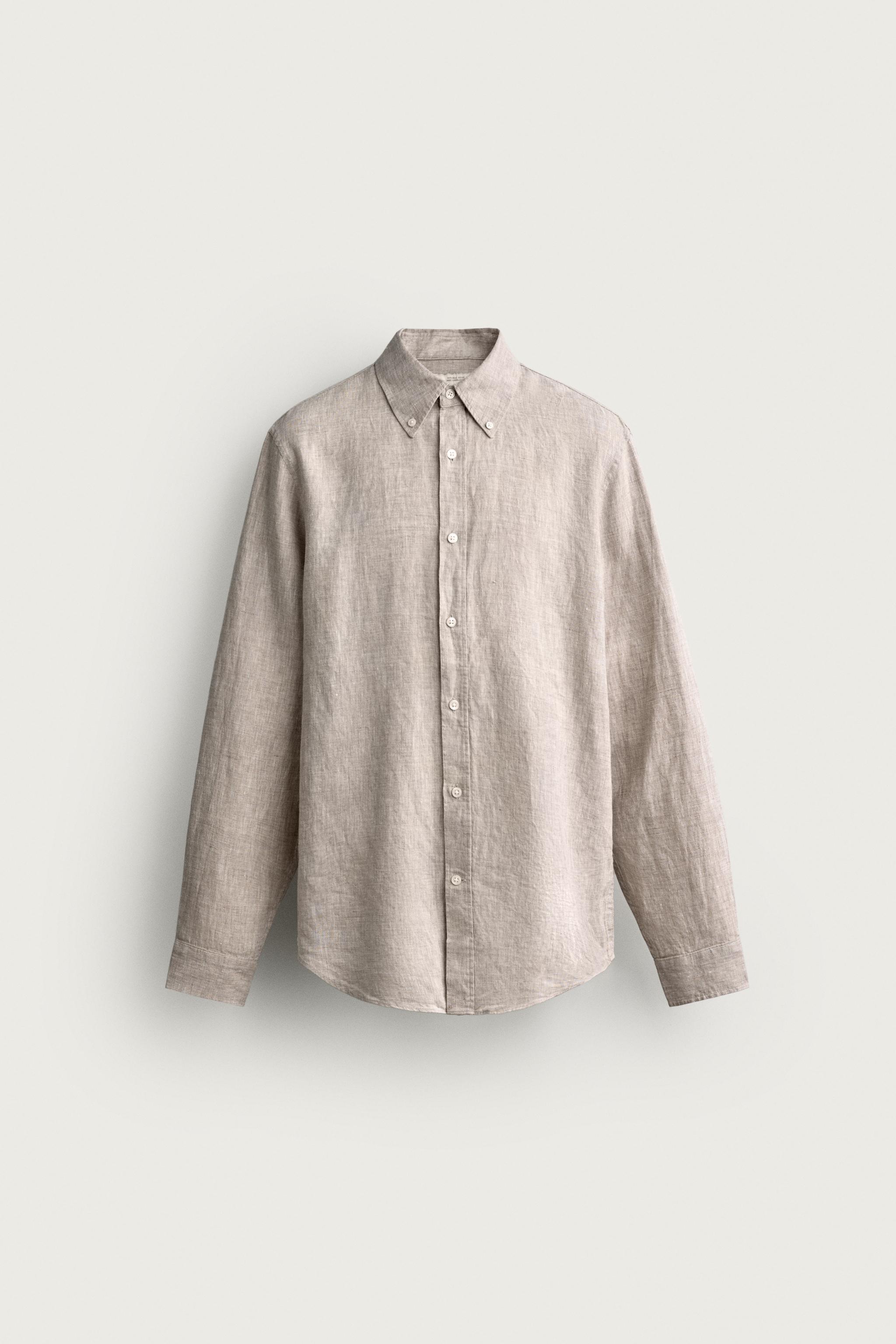 100% LINEN REGULAR FIT SHIRT — Light beige