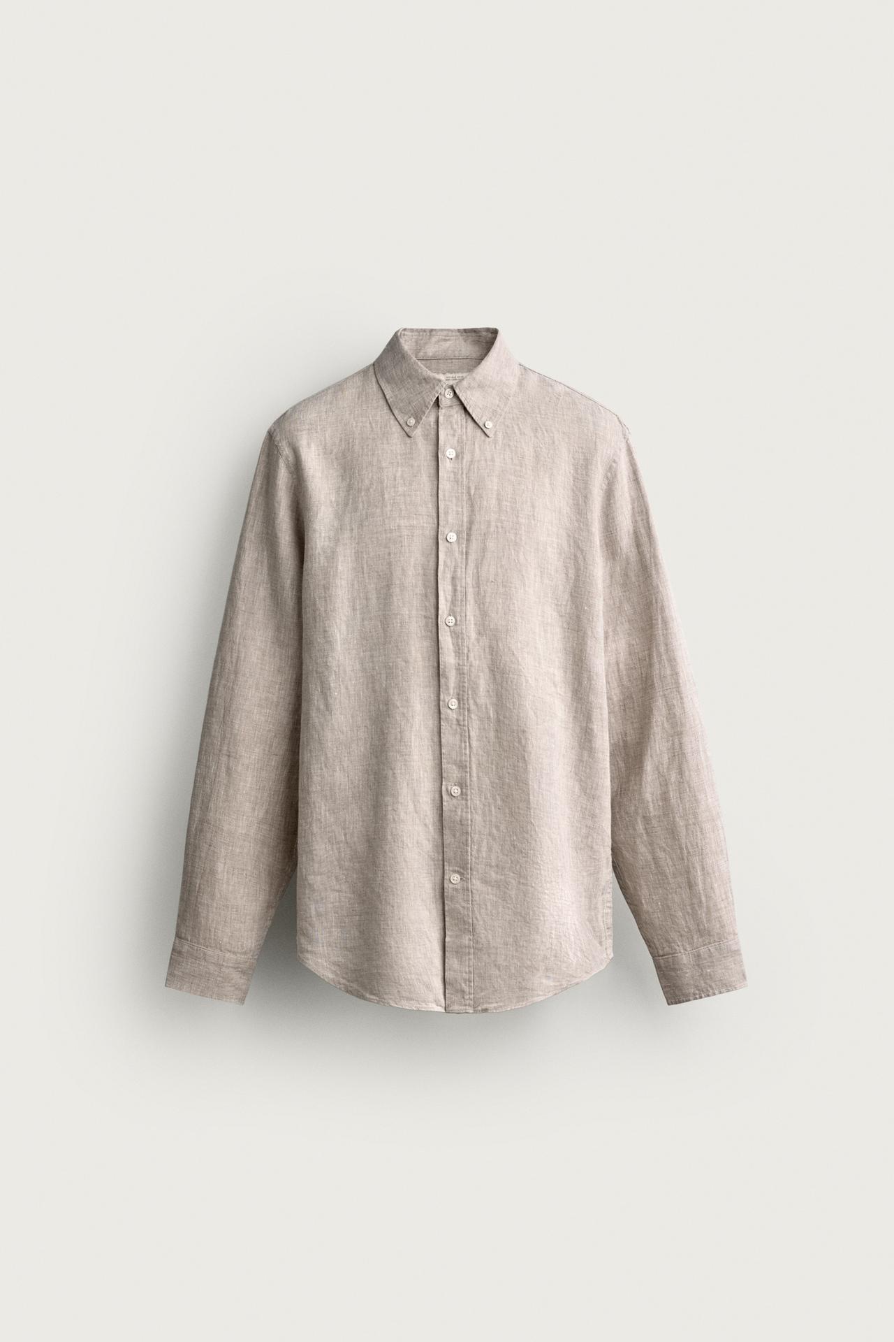 100% LINEN REGULAR FIT SHIRT — Light beige