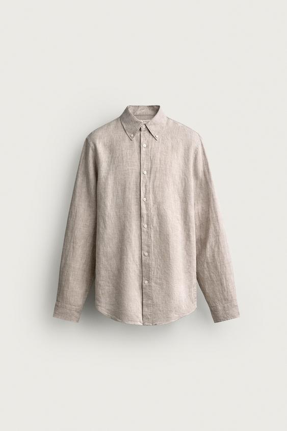 CHEMISE REGULAR FIT 100 % LIN - Beige clair de Zara - Image 5