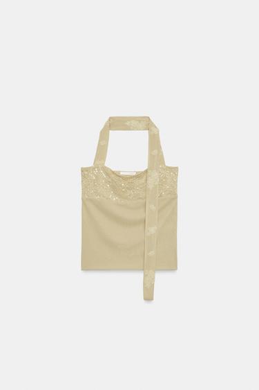 EMBROIDERED HALTER TOP - Light green by Zara - Image 5