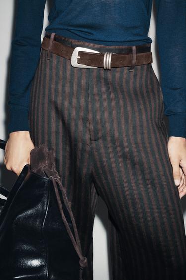 LEATHER SPLIT SUEDE BELT WITH RINGS - Brown by Zara