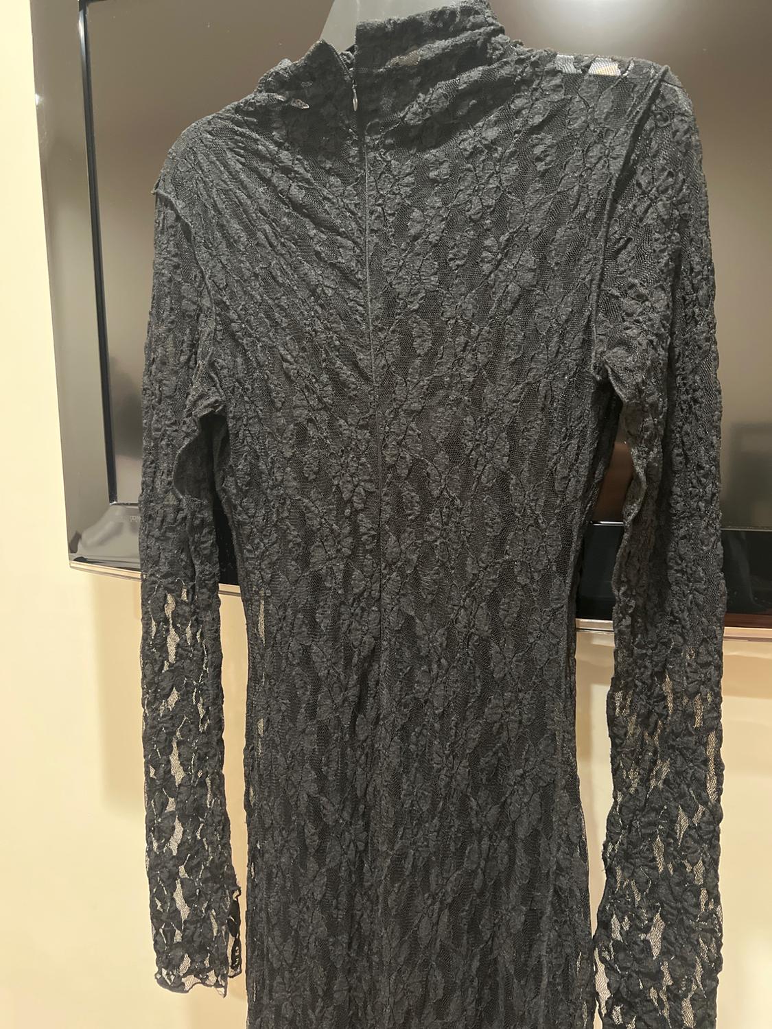 High collar midi dress with long sleeves. Tonal interior lining. Back hidden in-seam zip closure. - Image 3
