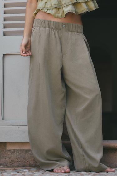 ANKLE-LENGTH FLOWING TROUSERS - Brown / Taupe by Zara