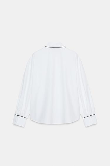 CHEMISE EN POPELINE AVEC LISERÉS CONTRASTANTS - Blanc / Noir de Zara - Image 6