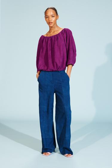 LIMITED EDITION SUEDE LEATHER TOP - Fuchsia by Zara