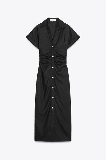 LINEN BLEND MIDI DRESS - Black by Zara - Image 5
