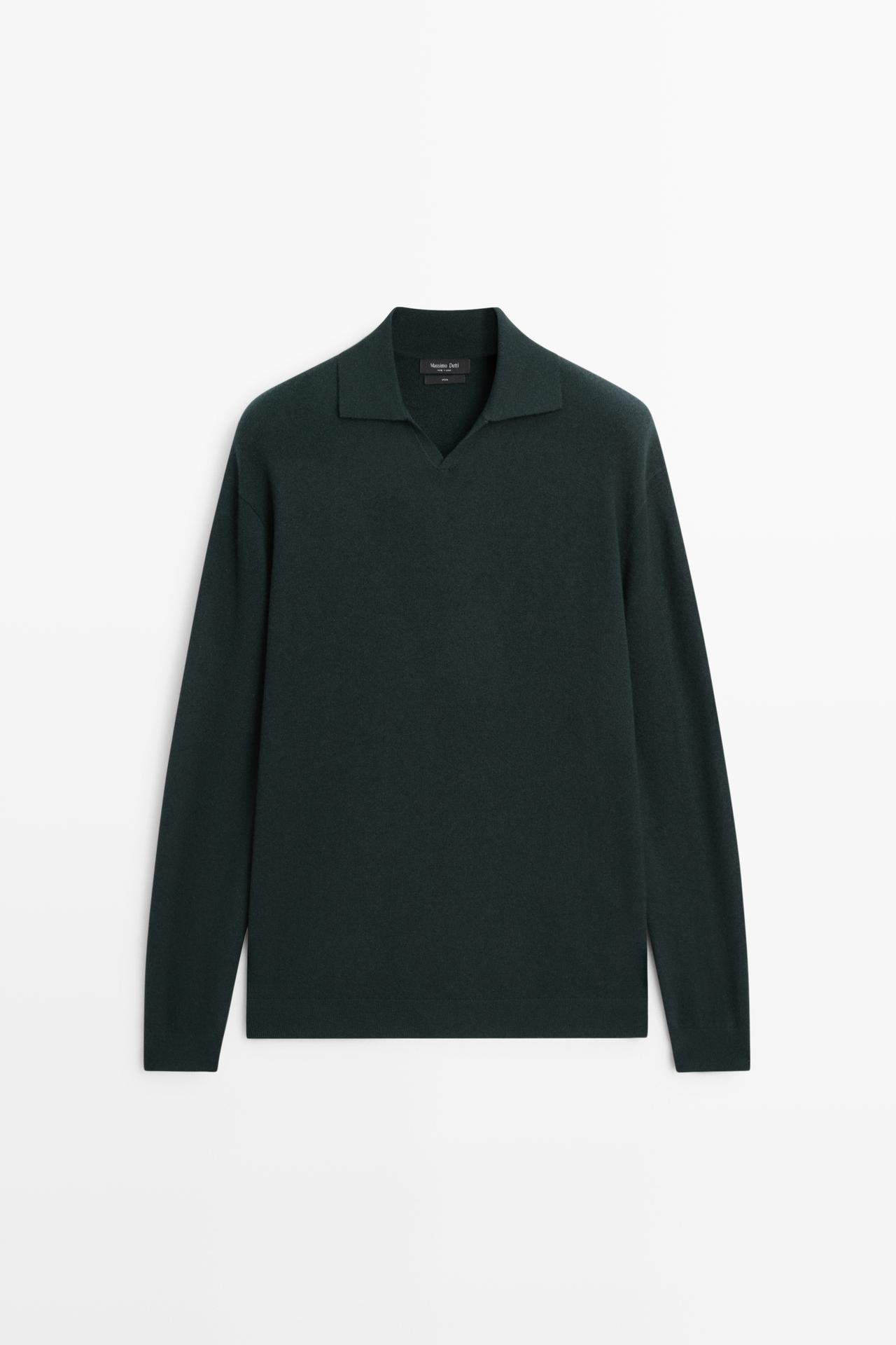 100% wool knit polo sweater — Petrol blue