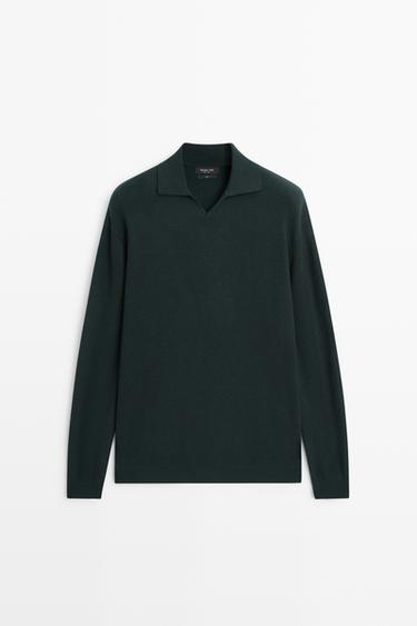 100% wool knit polo sweater — Petrol blue 1