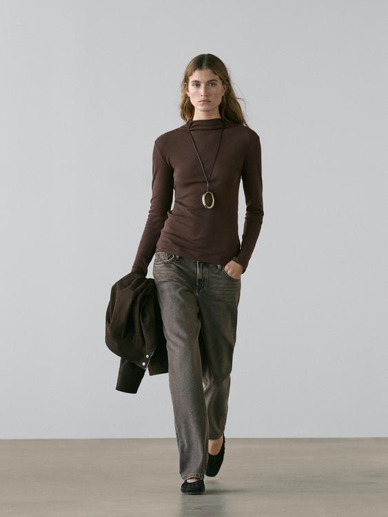 Ribbed long sleeve cotton T-shirt