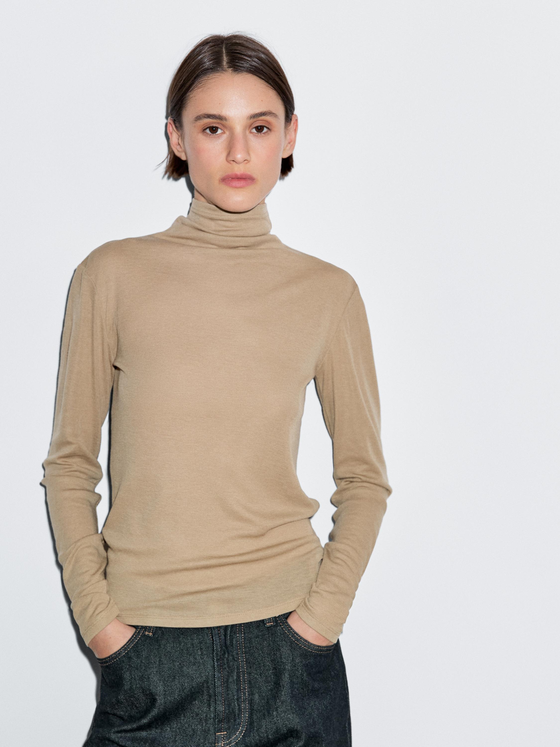 Long sleeve lyocell and wool blend T-shirt