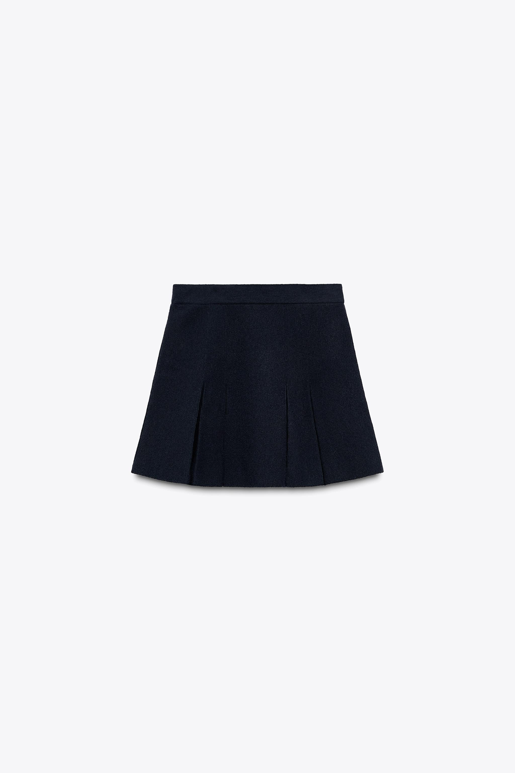 ボックスプリーツ ニット ミニスカート - ネイビーブルー | ZARA