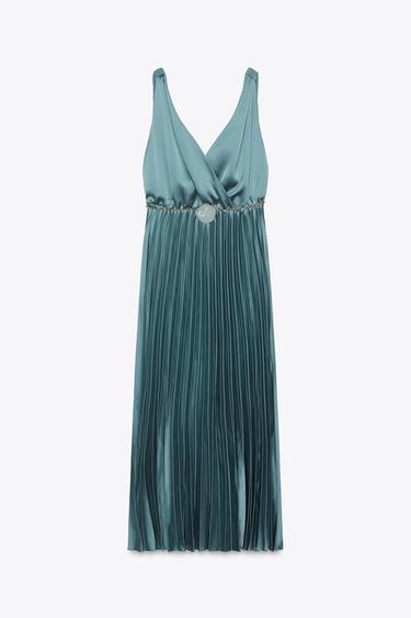 PLEATED MIDI DRESS WITH BELT - Blue / Steel by Zara - Image 6