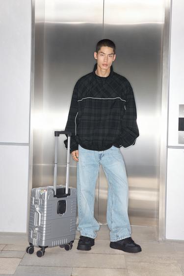 Zara 撞色格紋科技布料夾克 - 藍色