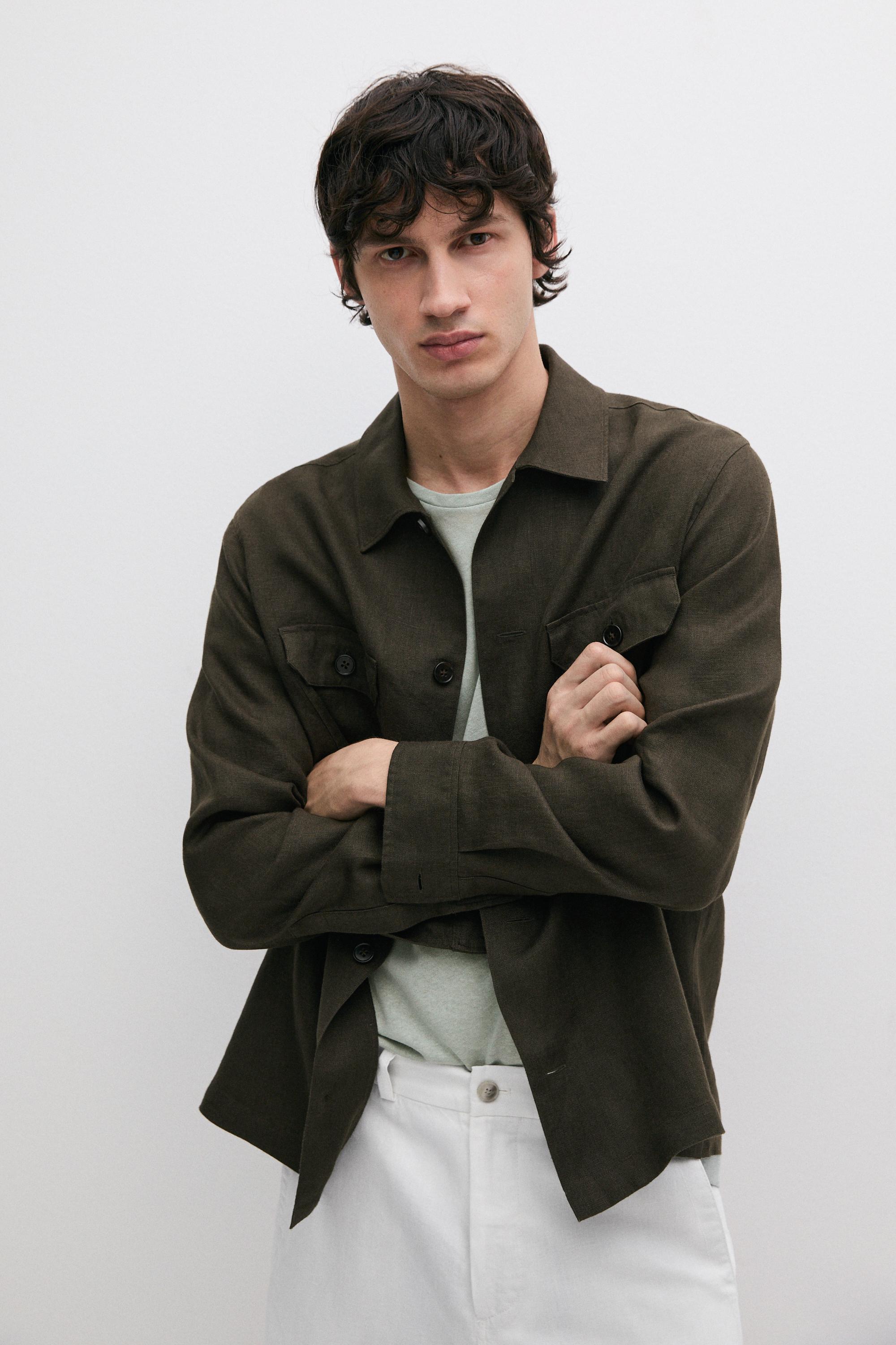 Total look linen overshirt with pockets