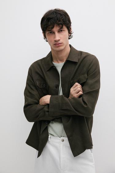 Zara Total look linen overshirt with pockets - Dark green