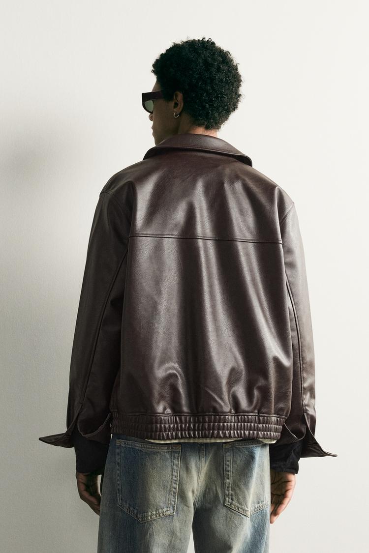 Chaqueta efecto piel de corte relajado 3