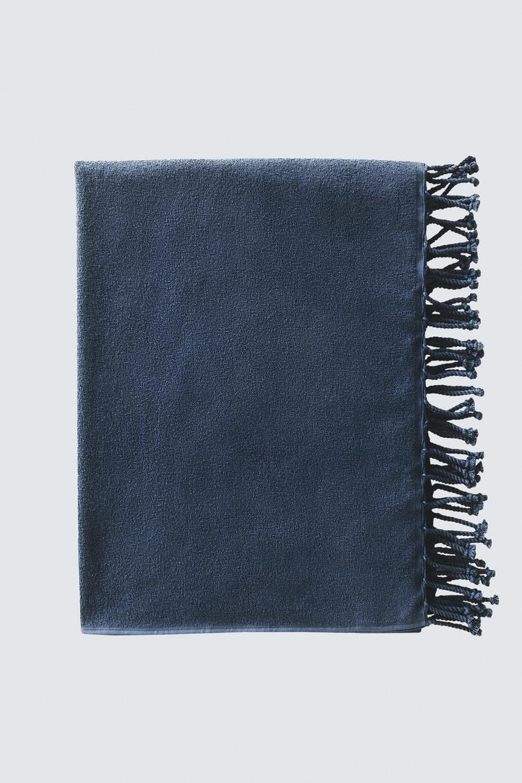 ZARA FRINGED COTTON BEACH TOWEL