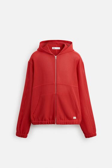 JACK MET OPEN STRUCTUUR EN CAPUCHON - Rood van Zara