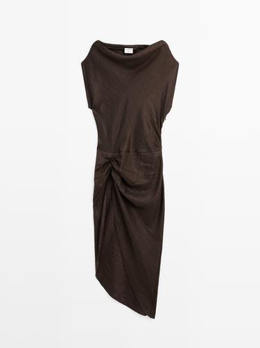 Zara Draped neck top with gathered detail - STUDIO - Brown - Image 0