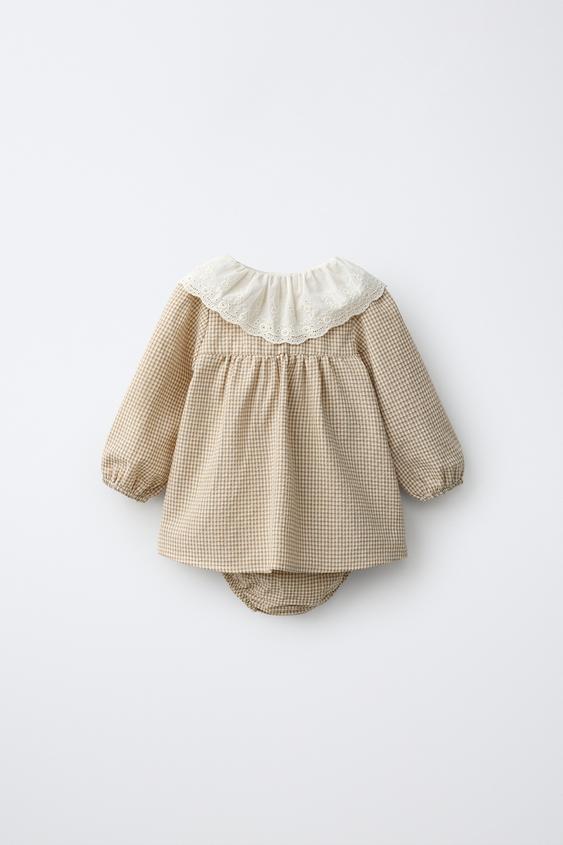 GINGHAM CHECK DRESS WITH COLLAR AND KNICKERS - Butter by Zara - Image 0